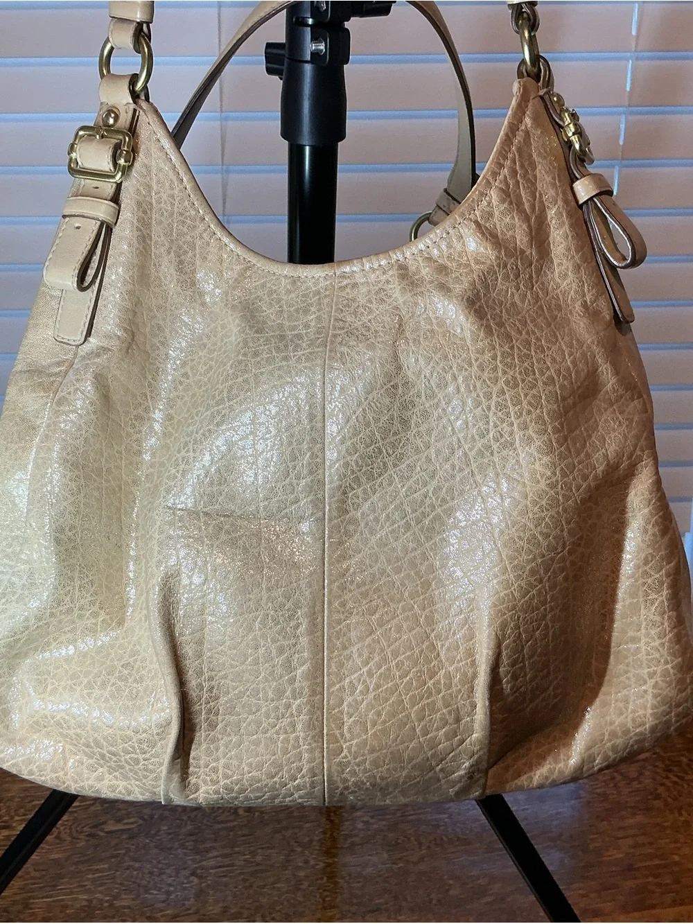 Coach Madison Maggie Metallic Gold Pebbled Leather Hobo